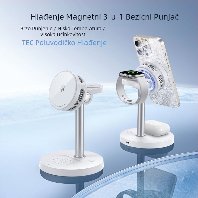 3-u-1 magnetski bežični punjač s držačem na stol za telefon i sat, Qi2 certificirano, 15W maksimalno, QC3.0