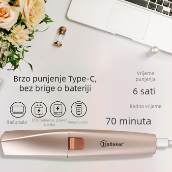 HT-586 2-u-1 električni trimer za obrve i uklanjanje dlaka, USB napajanje, kućište ABS, težina 120 g