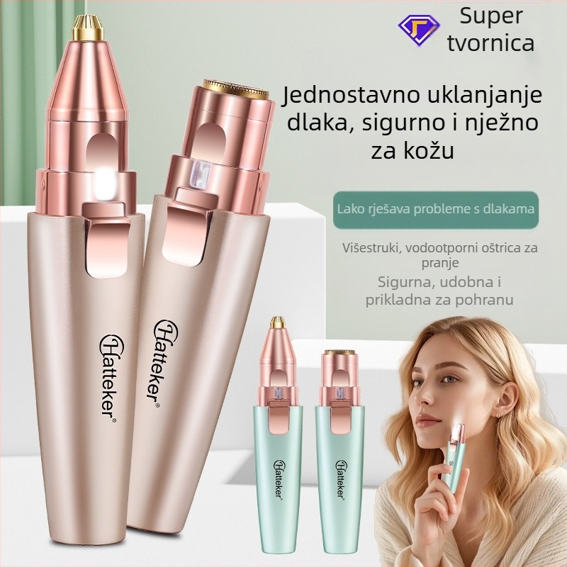 HT-586 2-u-1 električni trimer za obrve i uklanjanje dlaka, USB napajanje, kućište ABS, težina 120 g