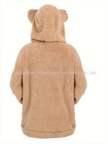 Ženski kaput s kapuljom i zatvaračem, poliester, kolažni dizajn, širok kroj, jesen 2024, japansko-korejski ležerni stil