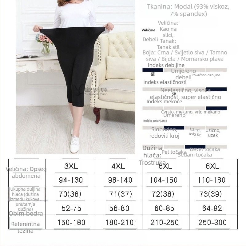 Trudničke 3/4 legice s podrškom za abdomen, 100% modal, uski kroj