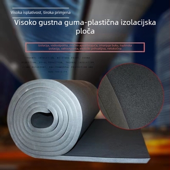 Gumasto-plastinska izolacijska ploča s mikroporoznom strukturom, valjkasti list za toplinsku i zvučnu izolaciju; materijal: guma i plastika; toplinska vodljivost 0.035 W/mK; klasa B