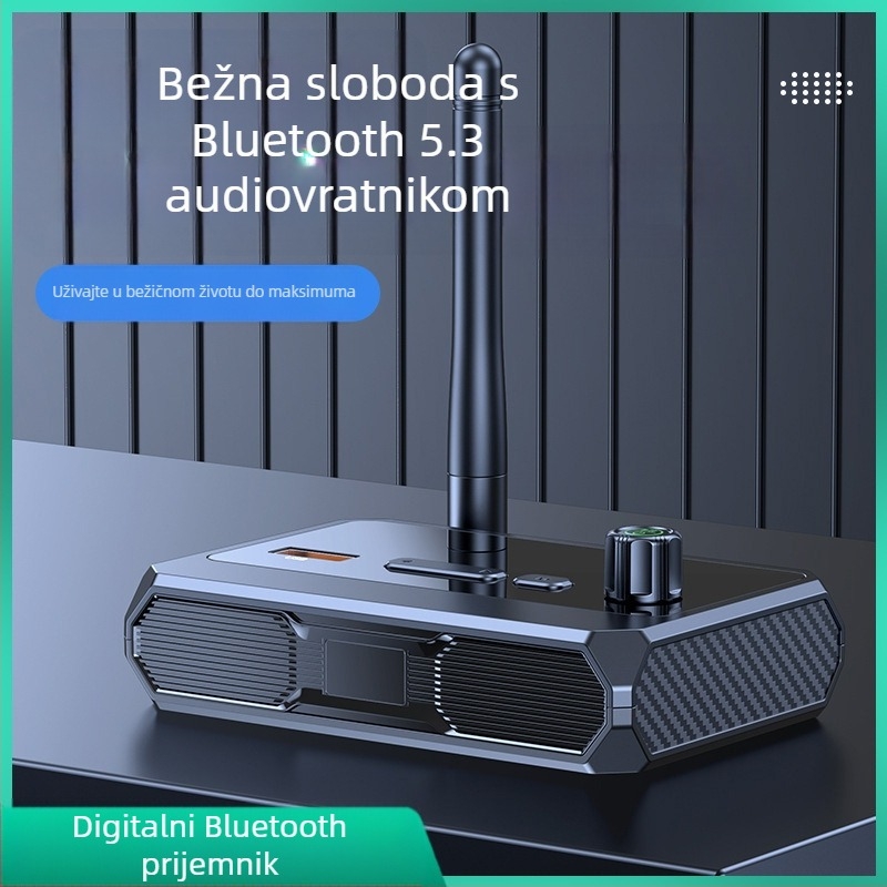 C36 Bluetooth 5.3 prijemnik s digitalnim zaslonom, RCA, optičko vlakno, koaksijalni, USB i AUX sučeljima; podržava USB flash drive i MP3 reprodukciju; Plug and Play; domet 10 m