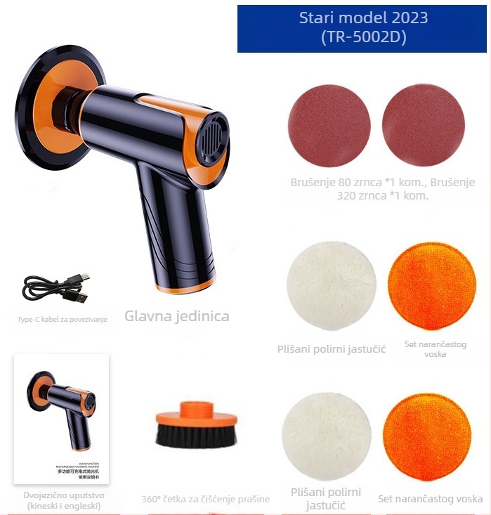 Uređaj za poliranje i voskanje automobila s bežičnim punjenjem (Basdeo, ABS+metal, 80W, model TR-5002)