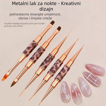 Minychi 5‑dijelni set alata za nokte s metalnim dugim držalom, plosni vrh za gradijentno bojanje, cvjetne linije i fine gravure