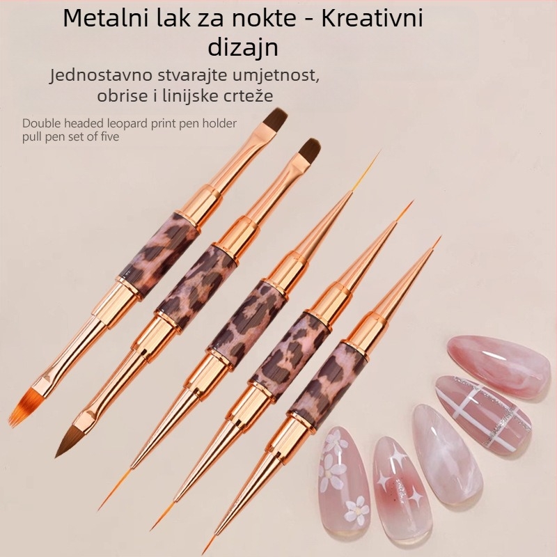 Minychi 5‑dijelni set alata za nokte s metalnim dugim držalom, plosni vrh za gradijentno bojanje, cvjetne linije i fine gravure