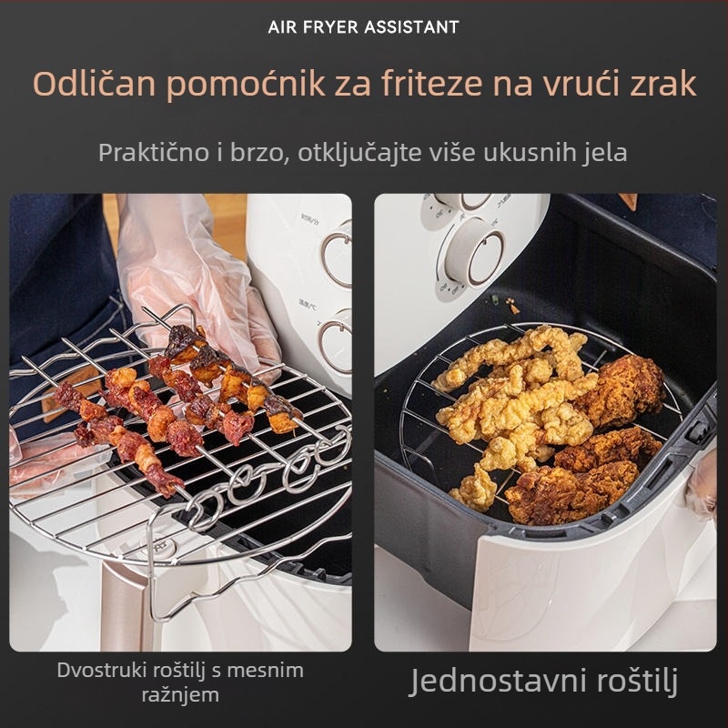 Okrugla mreža od nehrđajućeg čelika za dvostruki sloj roštilja i parni grill za zrak, prijenosna, lako se čisti, otporna na hrđu