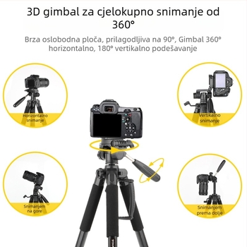 Zomei Q188 stativ s 3-osi glavom, aluminijska legura, nosivost 5 kg, ploča brzog otpuštanja