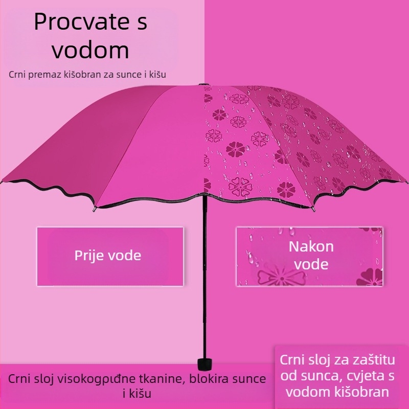 Ženski dvostruki sklopivi kišobran za sunce i kišu, ručno otvaranje i zatvaranje, UPF 50+, 8 čeličnih rebara, težina 320 g