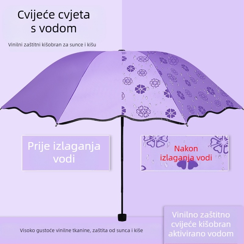 Ženski dvostruki sklopivi kišobran za sunce i kišu, ručno otvaranje i zatvaranje, UPF 50+, 8 čeličnih rebara, težina 320 g