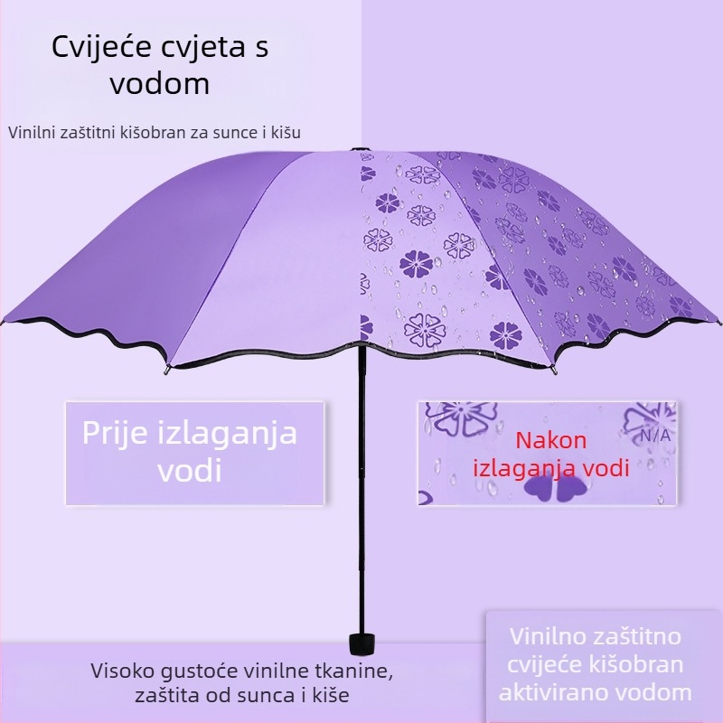 Ženski dvostruki sklopivi kišobran za sunce i kišu, ručno otvaranje i zatvaranje, UPF 50+, 8 čeličnih rebara, težina 320 g