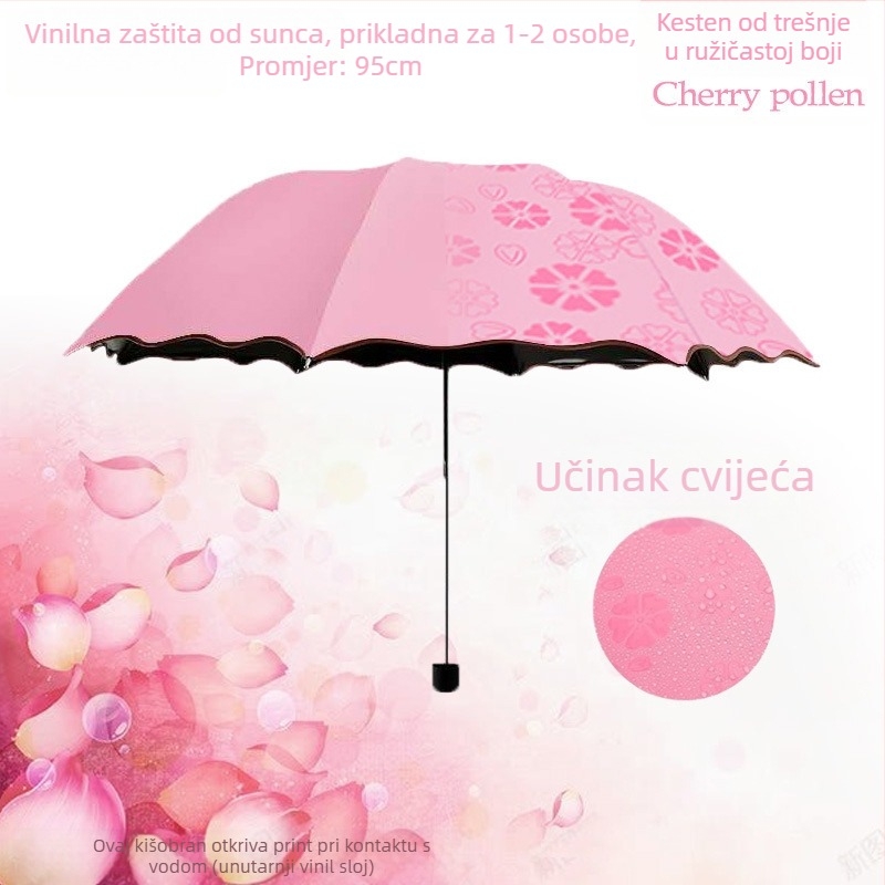 Ženski dvostruki sklopivi kišobran za sunce i kišu, ručno otvaranje i zatvaranje, UPF 50+, 8 čeličnih rebara, težina 320 g