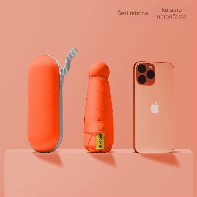 Red Leaves Petsegmentni suncobran, unisex, kompaktan, 6 rebara, ručno otvaranje, UPF >50, tkanina 190T, okvir od vlakana