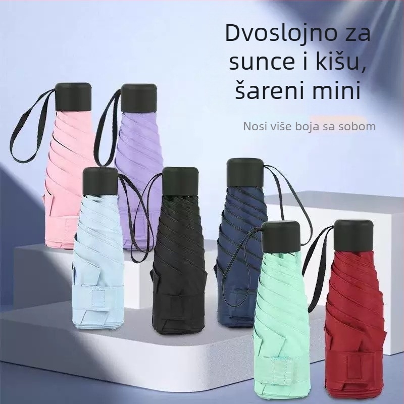 Kompaktni kapsulni kišobran, s 6 rebara, ručno otvaranje, UPF > 50, tkanina 210T, željezni osovina