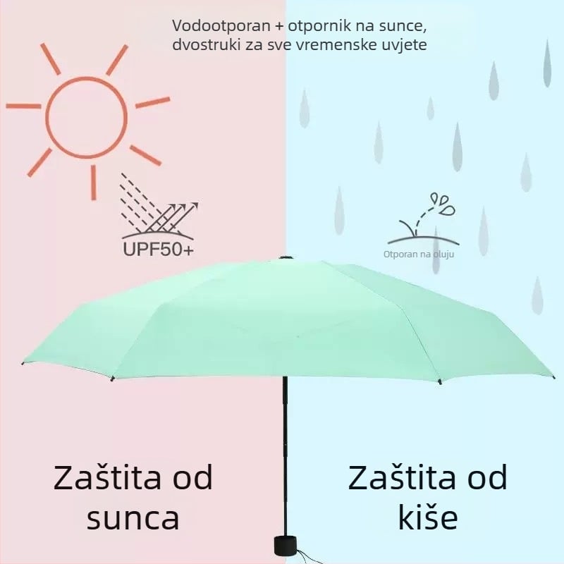 Kompaktni kapsulni kišobran, s 6 rebara, ručno otvaranje, UPF > 50, tkanina 210T, željezni osovina