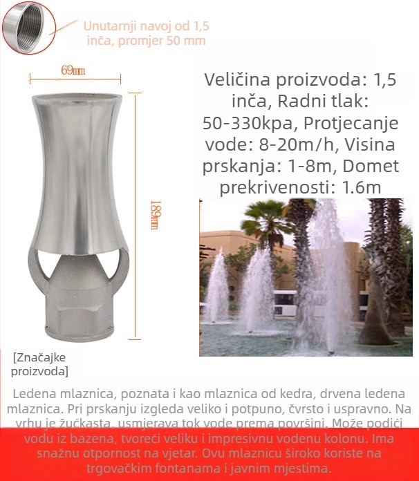 Fontana mlaznica, potpuno bakrena konstrukcija s 304 nehrđajućeg čelika, univerzalno podesiva, dizajn ledena kula-stablo za pejzažne bazene