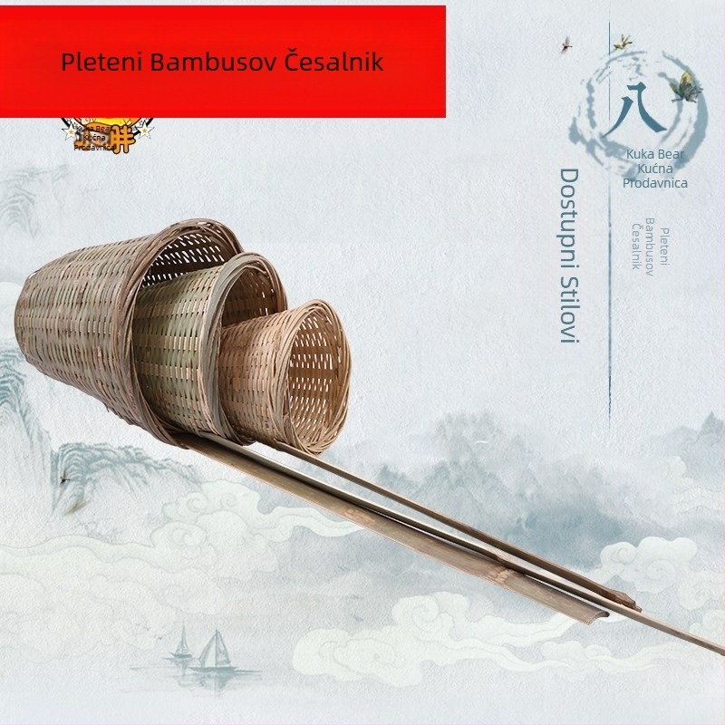 Ručni bambusov kuhinjski cjedilo s košarom za rezance i žličicom za rižnu prašinu – Podrijetlo: Chaozhou, Kategorija: Kuhinjska žlica