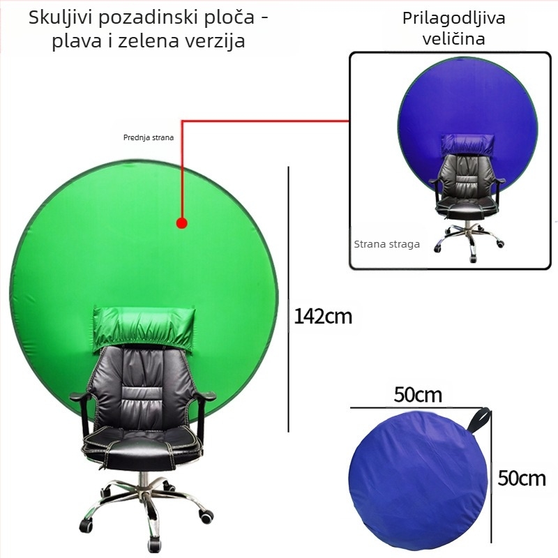 Elastična sklopiva chroma-key pozadina od poliester materijala, više veličina, pogodna za identifikacijsku fotografiju, moguć tisak logotipa