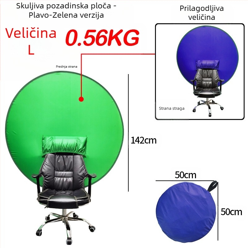 Elastična sklopiva chroma-key pozadina od poliester materijala, više veličina, pogodna za identifikacijsku fotografiju, moguć tisak logotipa