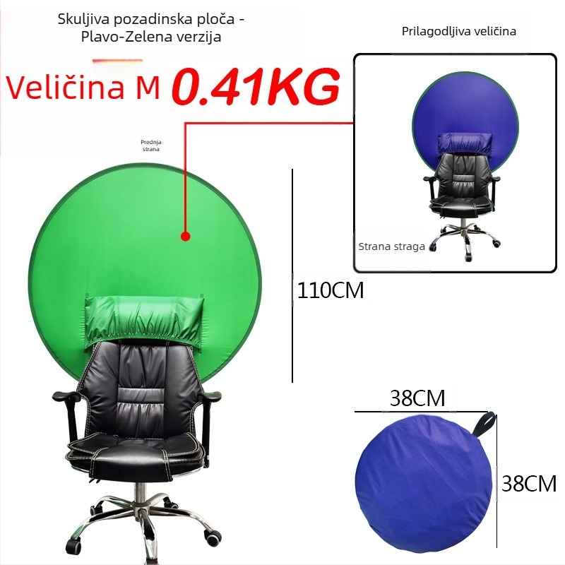Elastična sklopiva chroma-key pozadina od poliester materijala, više veličina, pogodna za identifikacijsku fotografiju, moguć tisak logotipa