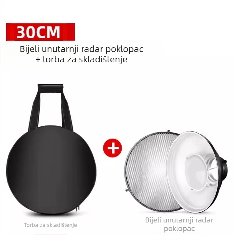 Radar hood za fotografiju s honeycomb mrežom za meko svjetlo, metalna konstrukcija, pogodan za portretne i still-life fotografije, nosivost 2-5 kg, težina 1 kg