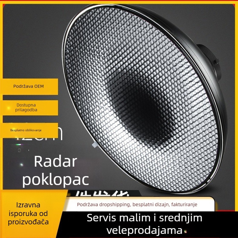 Radar hood za fotografiju s honeycomb mrežom za meko svjetlo, metalna konstrukcija, pogodan za portretne i still-life fotografije, nosivost 2-5 kg, težina 1 kg