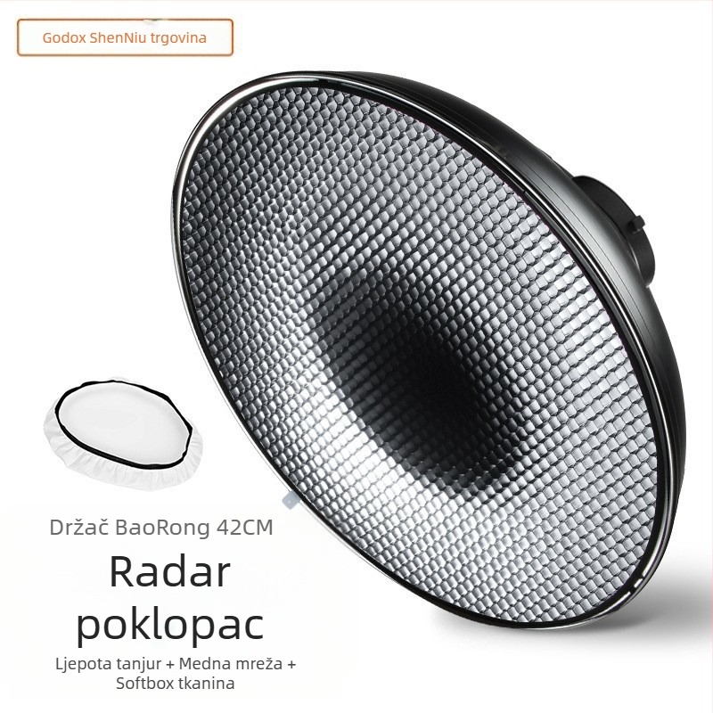 Radar hood za fotografiju s honeycomb mrežom za meko svjetlo, metalna konstrukcija, pogodan za portretne i still-life fotografije, nosivost 2-5 kg, težina 1 kg