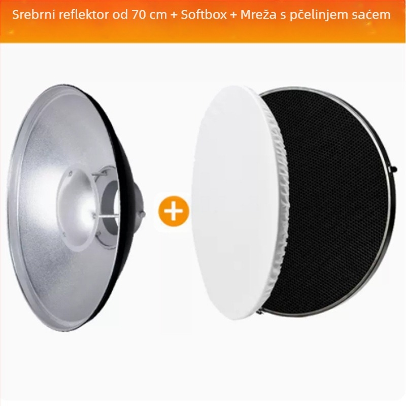 Radar hood za fotografiju s honeycomb mrežom za meko svjetlo, metalna konstrukcija, pogodan za portretne i still-life fotografije, nosivost 2-5 kg, težina 1 kg