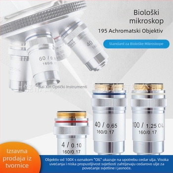 NISHAI achromatski mikroskopski objektiv — set od 4x, 10x, 20x, 40x, 60x; primjena: biologija, kemija, istraživanje