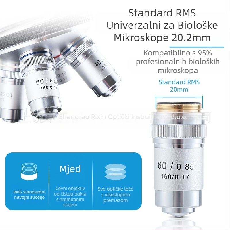NISHAI achromatski mikroskopski objektiv — set od 4x, 10x, 20x, 40x, 60x; primjena: biologija, kemija, istraživanje