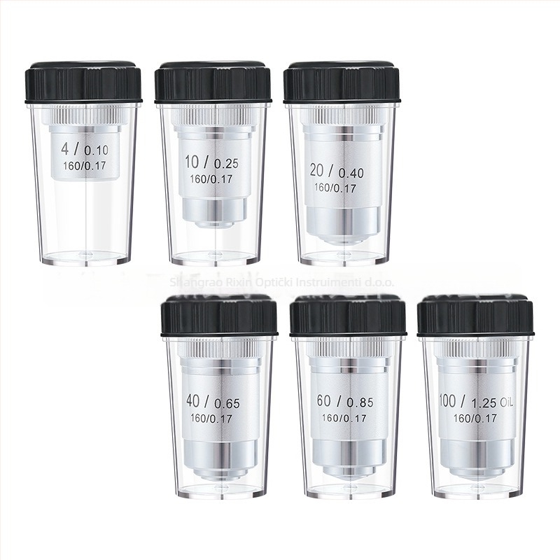 NISHAI achromatski mikroskopski objektiv — set od 4x, 10x, 20x, 40x, 60x; primjena: biologija, kemija, istraživanje