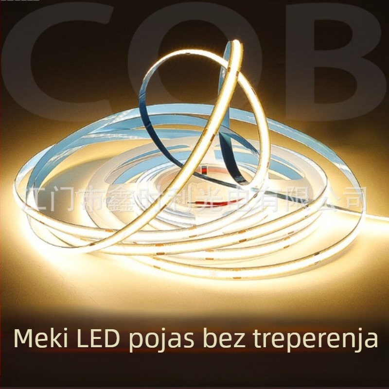 COB LED traka 24V, fleksibilna, samoljepljiva za ormariće, bez sjene, ambijentalno osvjetljenje, 180° snop, podesiva jačina svjetla, CRI 90, 8 W/m, rezanje 5 cm/2,5 cm