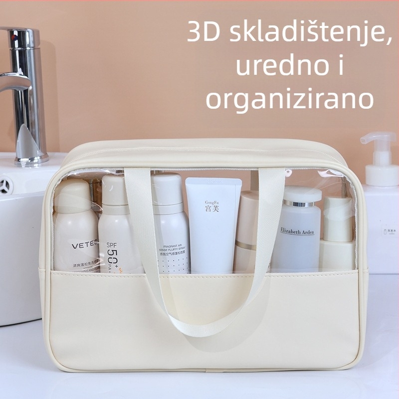 Torbica za toaletne potrepštine s patchwork dizajnom od PVC-a, vodootporna, korejskog stila, za putovanja