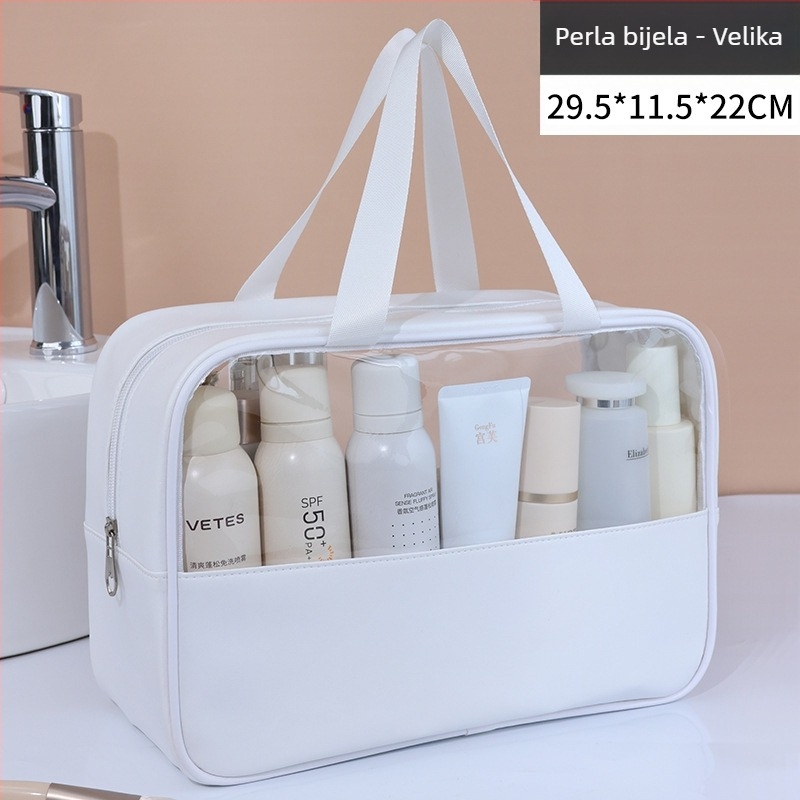 Torbica za toaletne potrepštine s patchwork dizajnom od PVC-a, vodootporna, korejskog stila, za putovanja