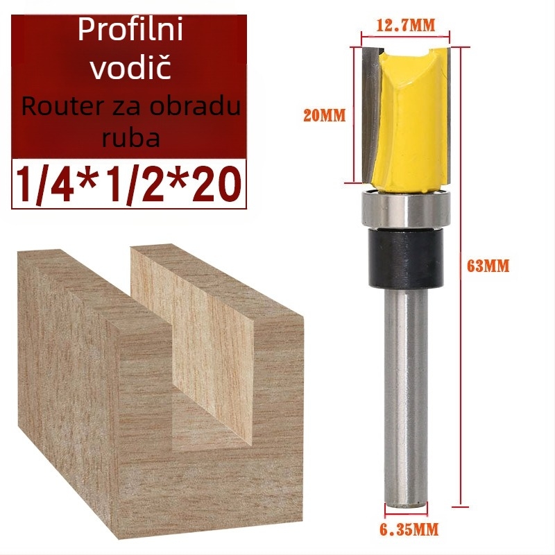 Glava za završnu obradu drva s ležajem, 6,35 mm vreteno, ravna/kopirajuća freza za glodalicu