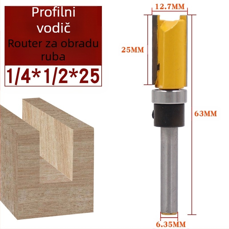 Glava za završnu obradu drva s ležajem, 6,35 mm vreteno, ravna/kopirajuća freza za glodalicu