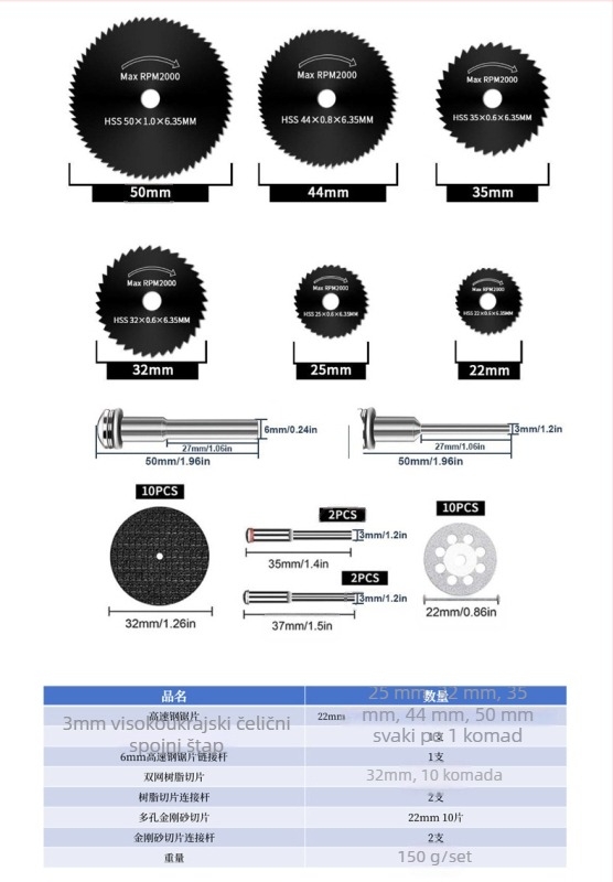WELIBA Set reznih pločica — Dijamantni i smolasti diskovi s visokim brzinama za rezanje drveta, metala i jade; Maksimalna brzina rezanja 20000