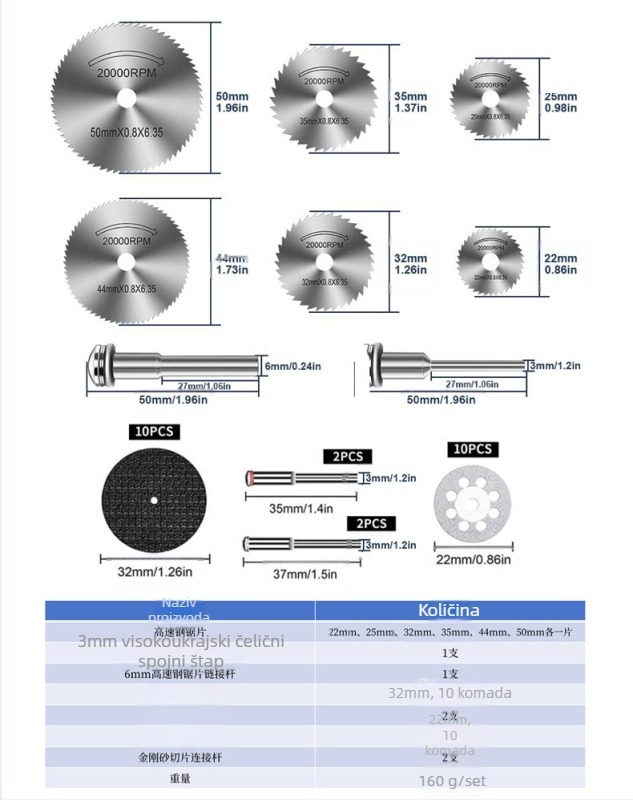 WELIBA Set reznih pločica — Dijamantni i smolasti diskovi s visokim brzinama za rezanje drveta, metala i jade; Maksimalna brzina rezanja 20000