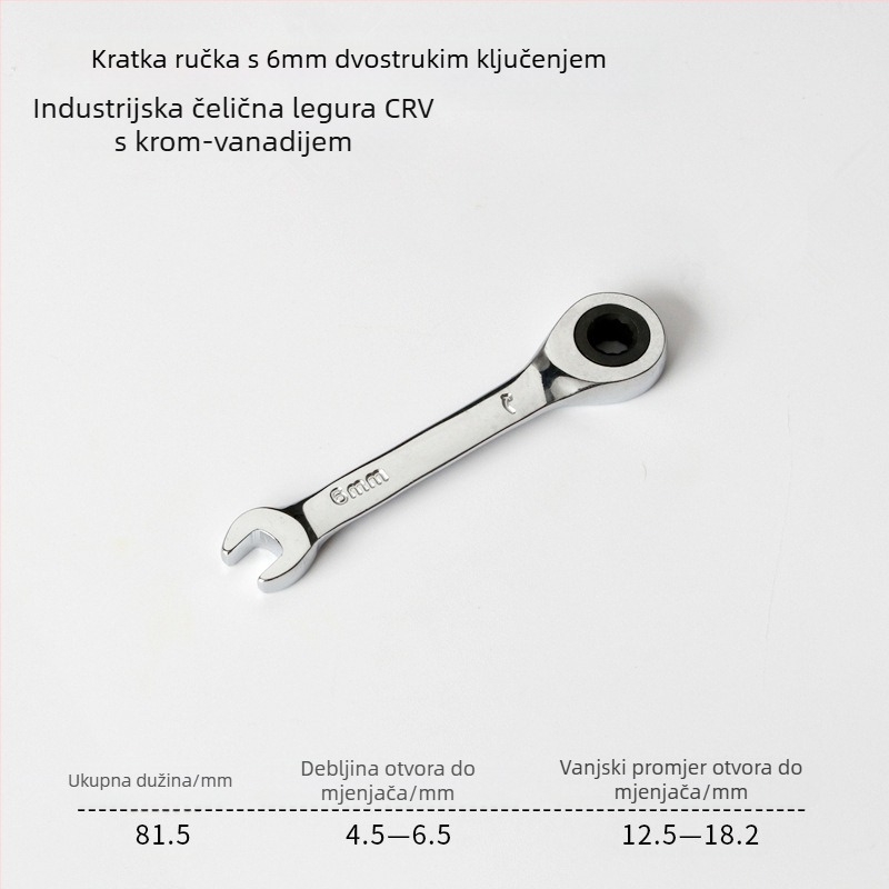 Ključ s clicom dvostruke namjene, kompaktnog dizajna, krom-vanadijevo čelik