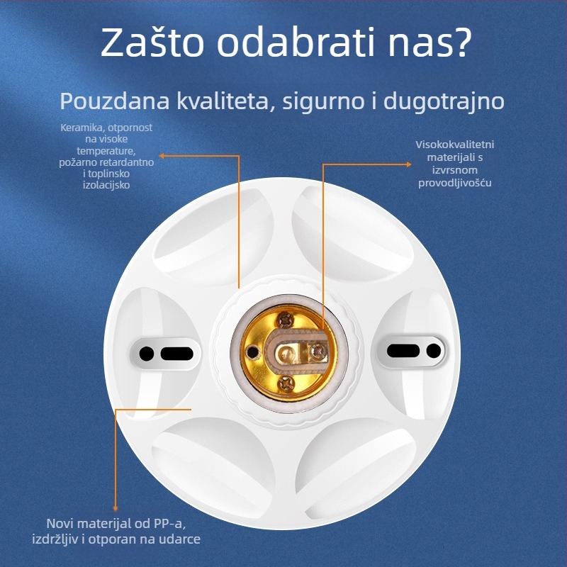 E27 keramički navojni držač lampe, PVC tijelo i sjenilo, IP20, model QPD-008, napajanje iz utičnice