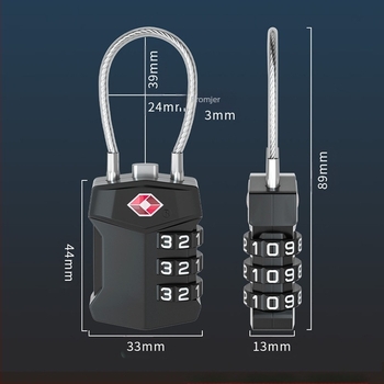 TSA brava za prtljagu od cinkovog legura, model TSA lock, debljina zaključnog štapa 3, razmak šipki 39×24, pogodno za torbe i putovanja