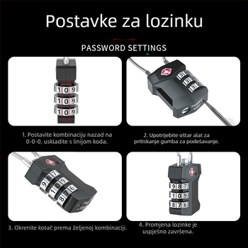 TSA brava za prtljagu od cinkovog legura, model TSA lock, debljina zaključnog štapa 3, razmak šipki 39×24, pogodno za torbe i putovanja