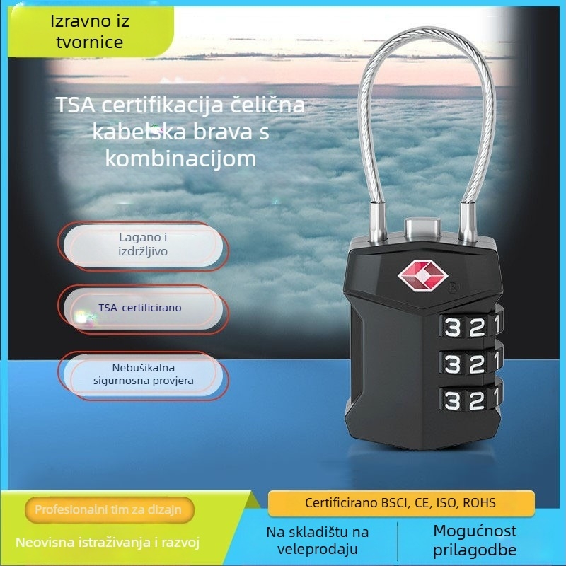 TSA brava za prtljagu od cinkovog legura, model TSA lock, debljina zaključnog štapa 3, razmak šipki 39×24, pogodno za torbe i putovanja