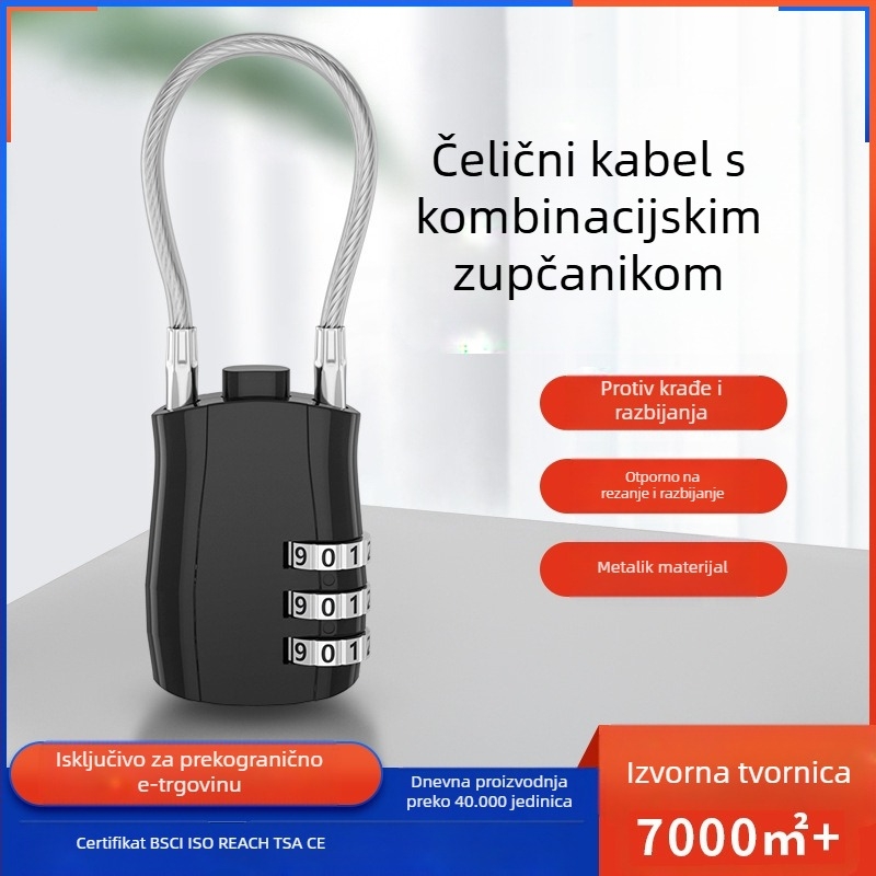 TSA brava za prtljagu od cinkovog legura, model TSA lock, debljina zaključnog štapa 3, razmak šipki 39×24, pogodno za torbe i putovanja