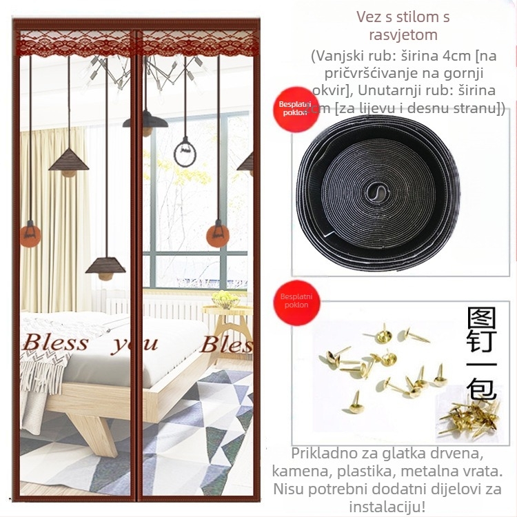 Magnetska mrežasta vrata | zavjesa za vrata za spavaću sobu, moderni jednostavni stil, sadržaj tkanine 99%