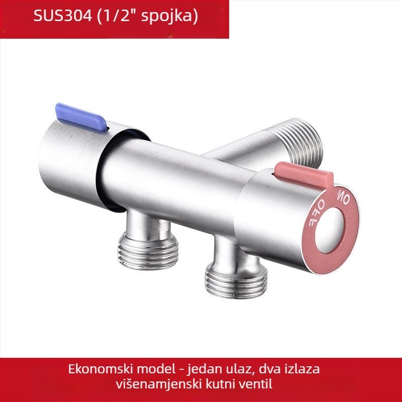 Meden dvostruki izlazni kutni ventil za kuhinju i kupaonicu, s višefunkcijskim sprejom i setom za WC, model: dvostruki izlaz, unutarnji promjer 15, ugradnja u zid, radni tlak 0.8