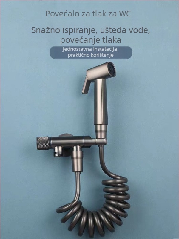 Set pištolja za pranje WC-a s ugradbenom instalacijom, bakreno tijelo, dvostruki izlaz, kutni ventil