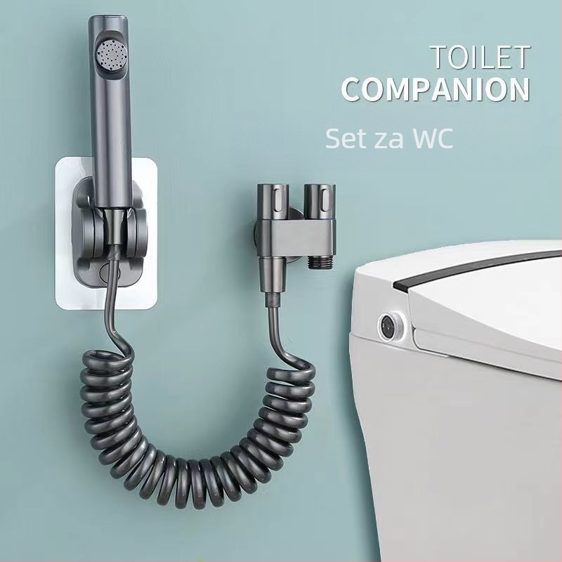 Set pištolja za pranje WC-a s ugradbenom instalacijom, bakreno tijelo, dvostruki izlaz, kutni ventil