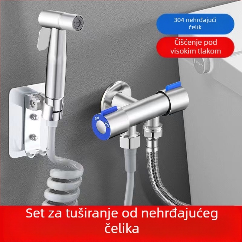 Set pištolja za pranje WC-a s ugradbenom instalacijom, bakreno tijelo, dvostruki izlaz, kutni ventil