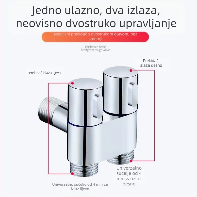 Set pištolja za pranje WC-a s ugradbenom instalacijom, bakreno tijelo, dvostruki izlaz, kutni ventil